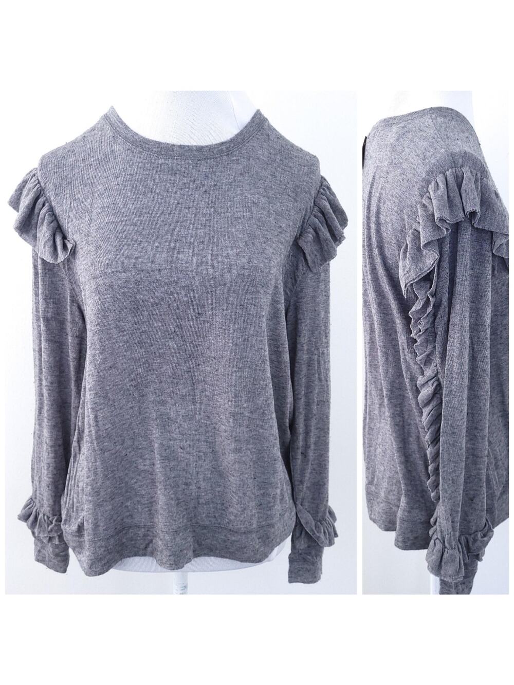 NEW Hello Nite Pullover Ruffle Top Gray Small Long Sleeve Comfy Career Casual